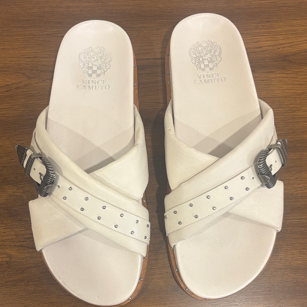 Vince Camuto Cream Buckle Sandals